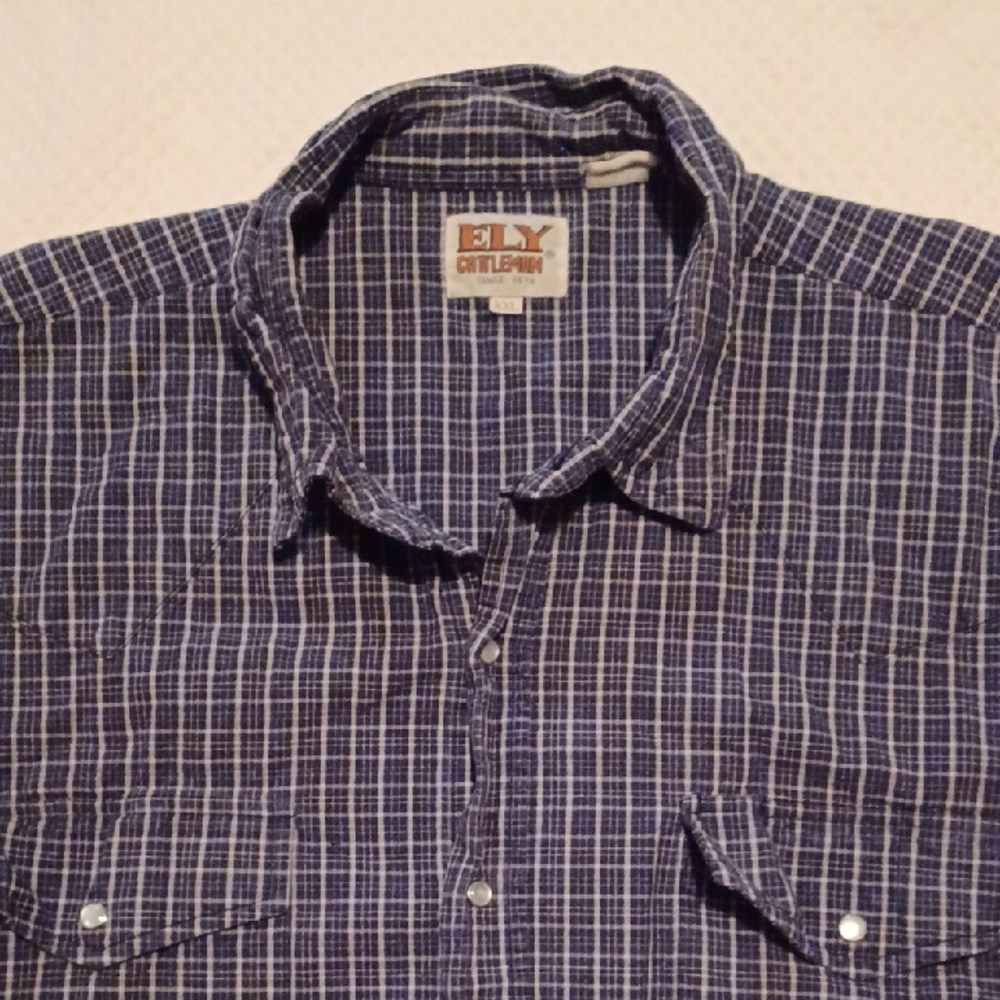 Ely Cattleman Men's Blue Plaid Pearn Snap Short Sleeve Shirt